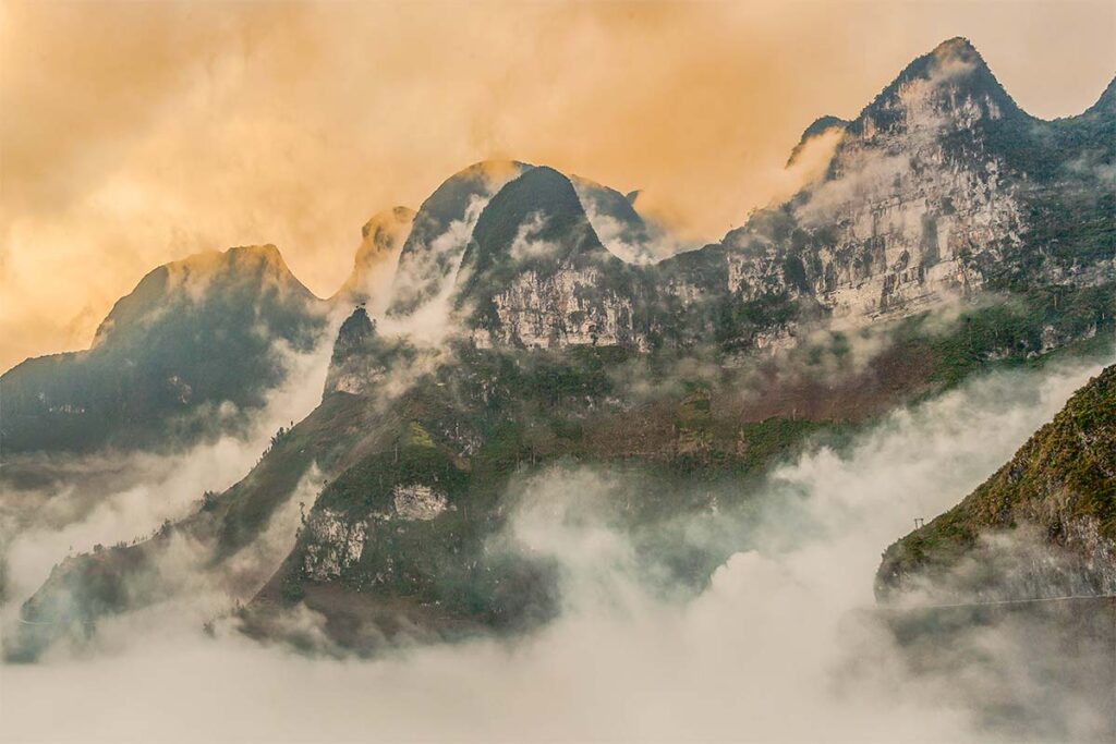 Ha Giang in January with clouds hanging in the mountains