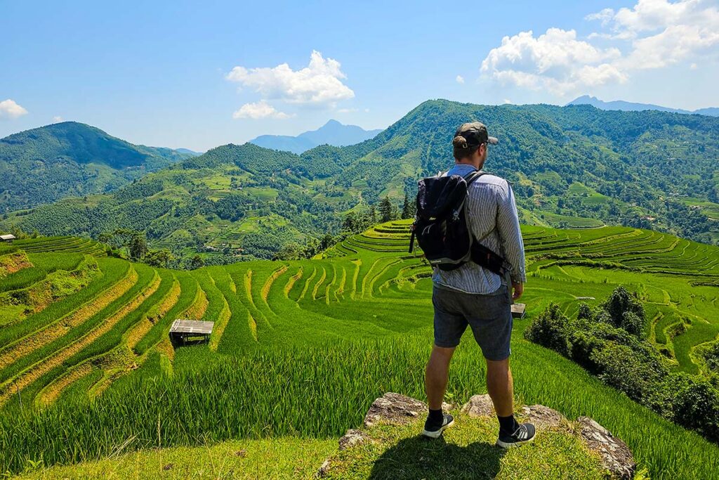 Trekking and hiking in Ha Giang at the terraced rice fields of Hoang Su Phi
