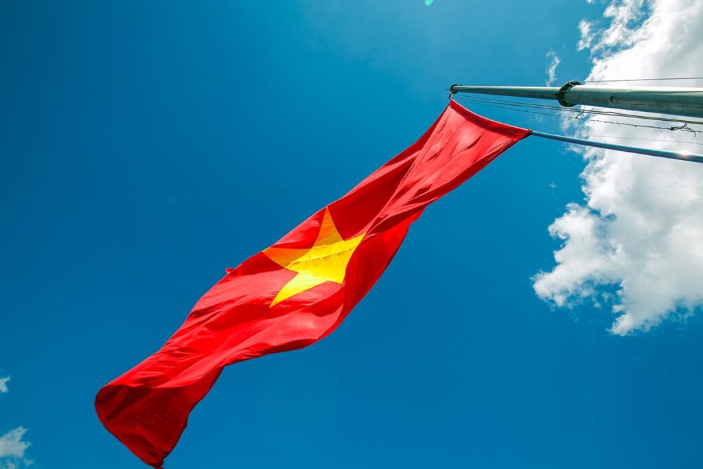 The Vietnamese flag at Lung Cu Flag Tower in Ha Giang