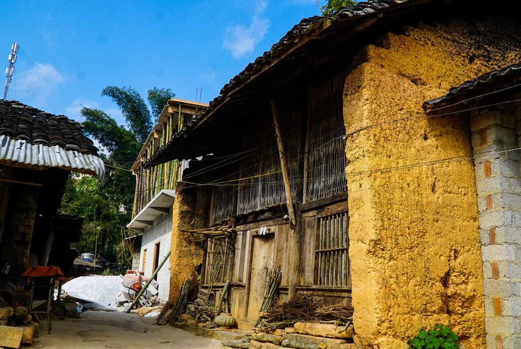 ethnic house made of clay, stone and wood in Ma Le Village in Ha Giang